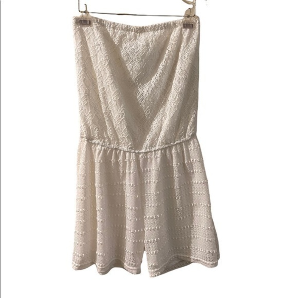 Solitaire White Lace Swim Coverup Romper Medium